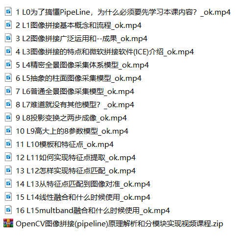 OpenCV图像拼接(pipeline)原理解析和分模块实现视频课程